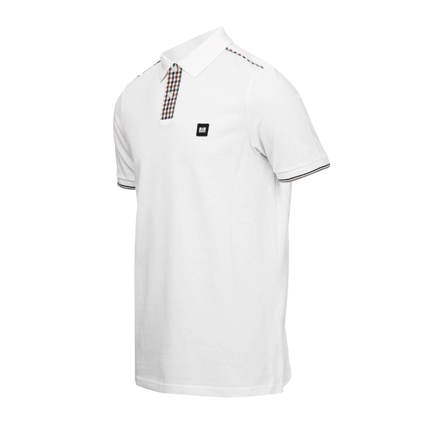White - Side - Weekend Offender Mens Teresina Checked Trim Polo Shirt