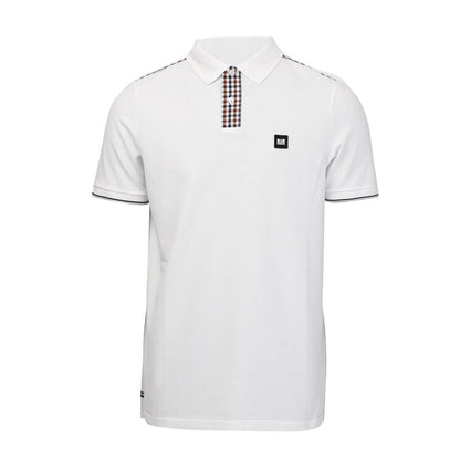 White - Front - Weekend Offender Mens Teresina Checked Trim Polo Shirt