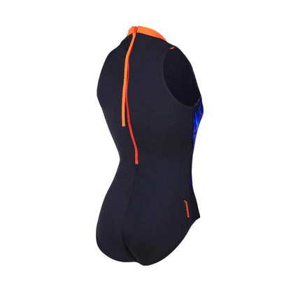 Navy-Pink - Back - Speedo Womens-Ladies Abstract One Piece Swimsuit