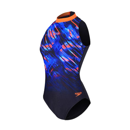 Navy-Pink - Front - Speedo Womens-Ladies Abstract One Piece Swimsuit