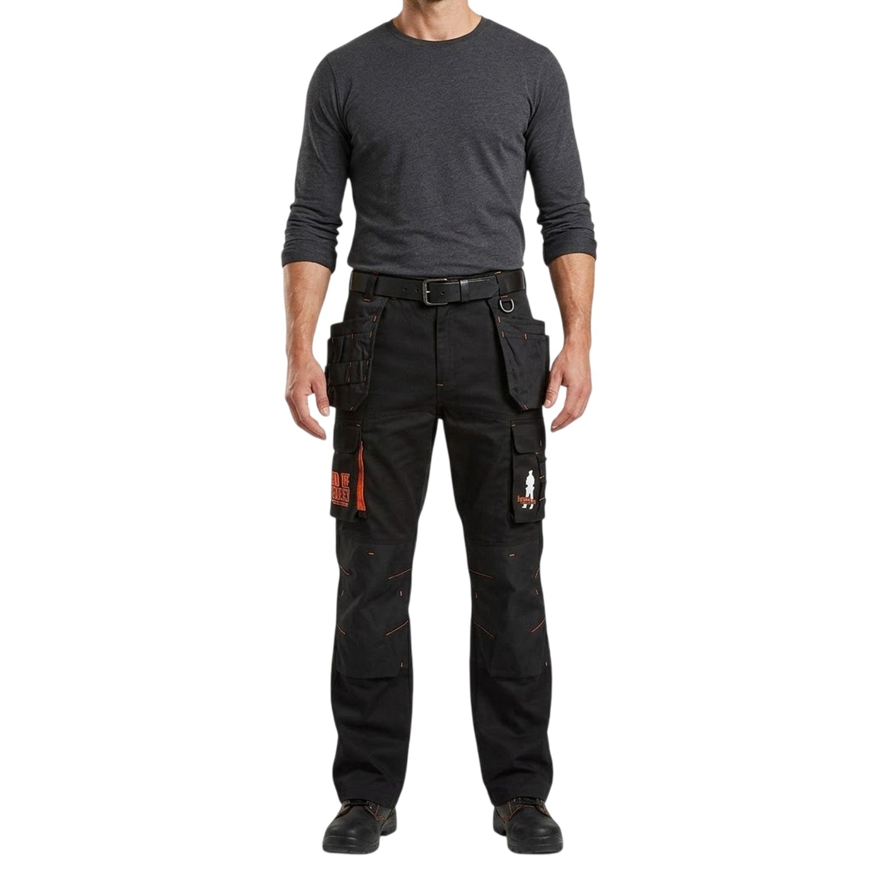 Black - Side - Band Of Builders Mens Work Cargo Trousers