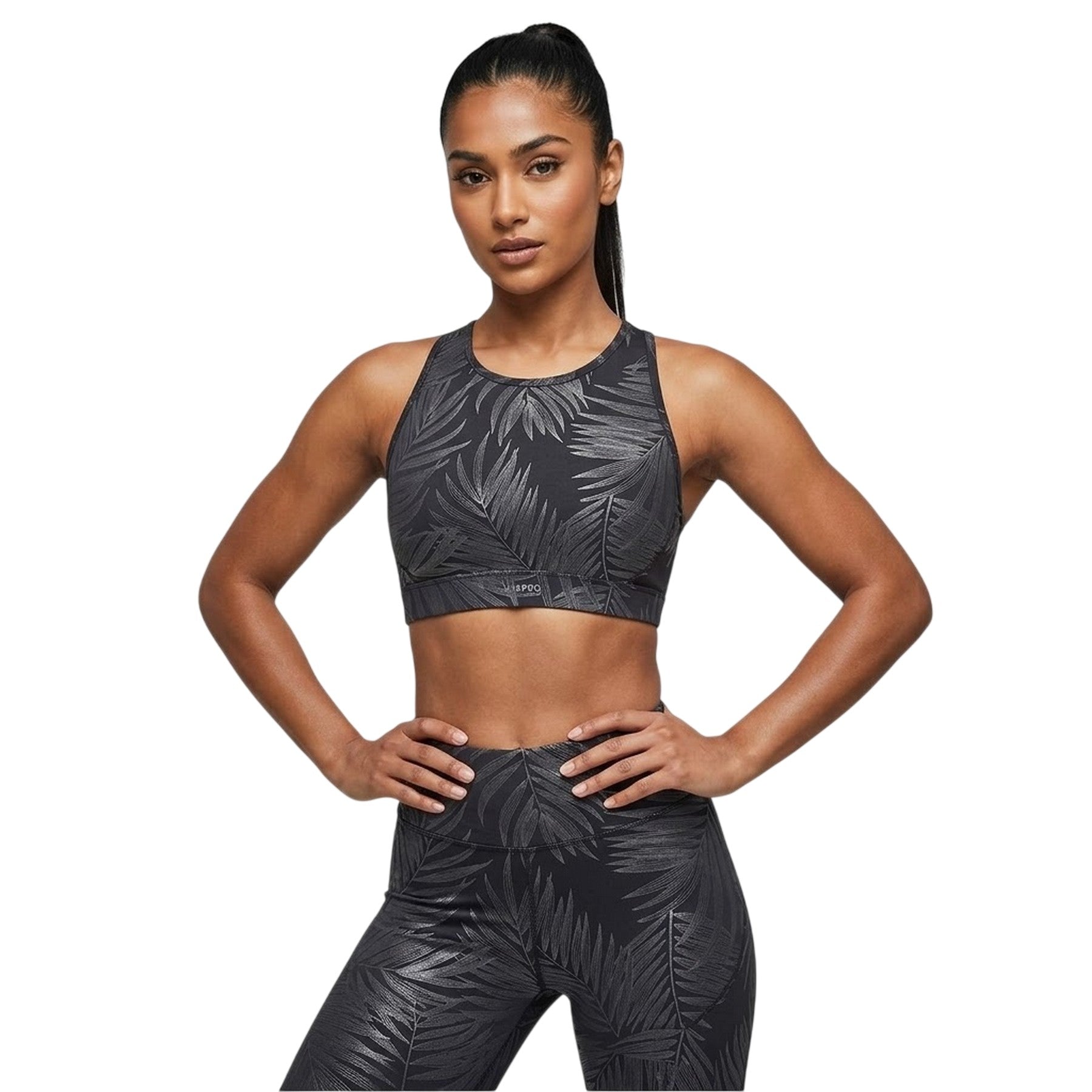 Black Gloss - Side - USA Pro Womens-Ladies Core Racer Back Scoop Neck Sports Bra