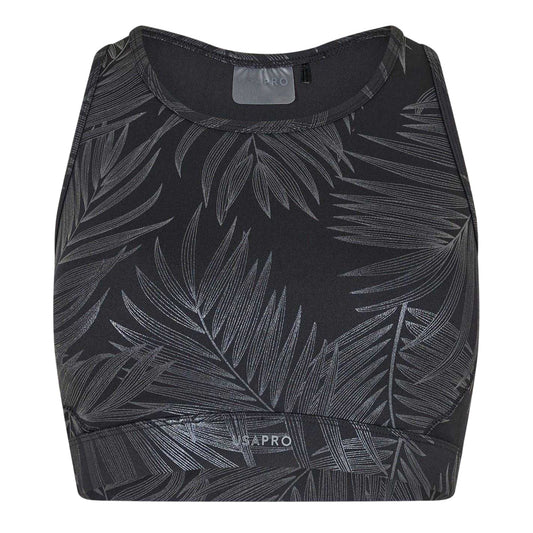 Black Gloss - Front - USA Pro Womens-Ladies Core Racer Back Scoop Neck Sports Bra