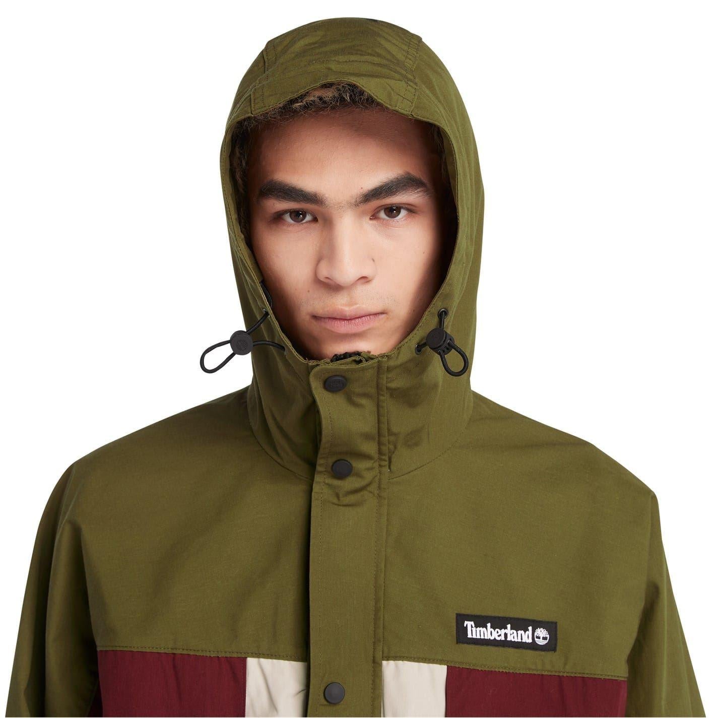 Dark Olive - Back - Timberland Mens Hooded Relaxed Fit Windbreaker