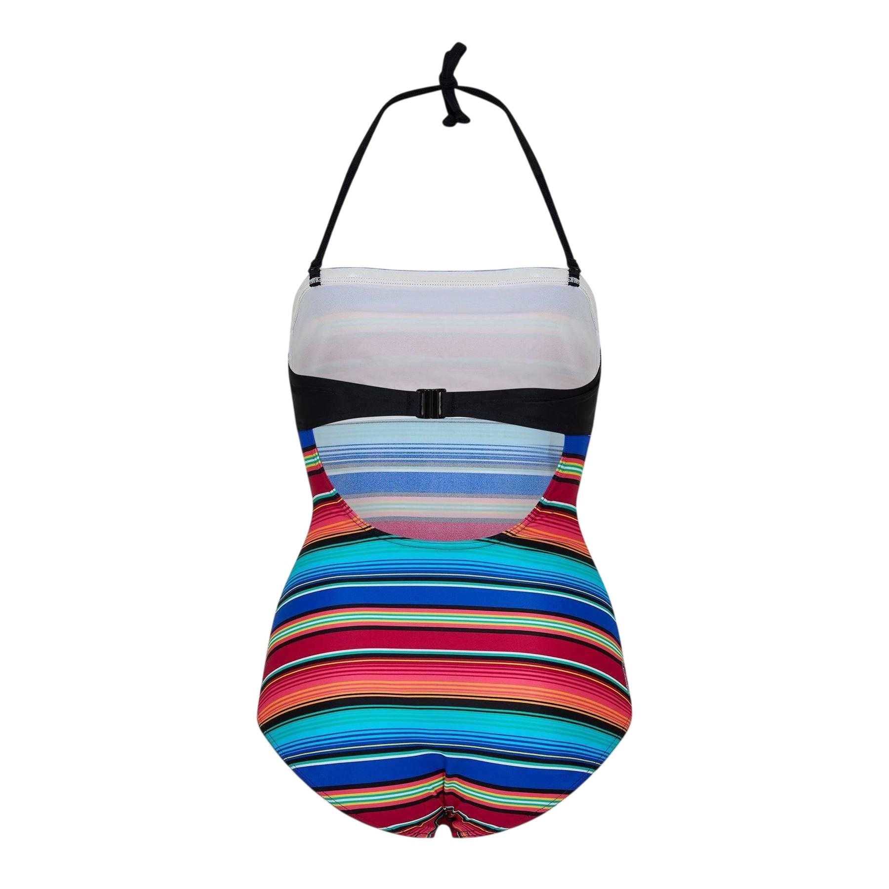 Multicoloured - Back - Zoggs Womens-Ladies Mexicali Striped Strapless One Piece Swimsuit