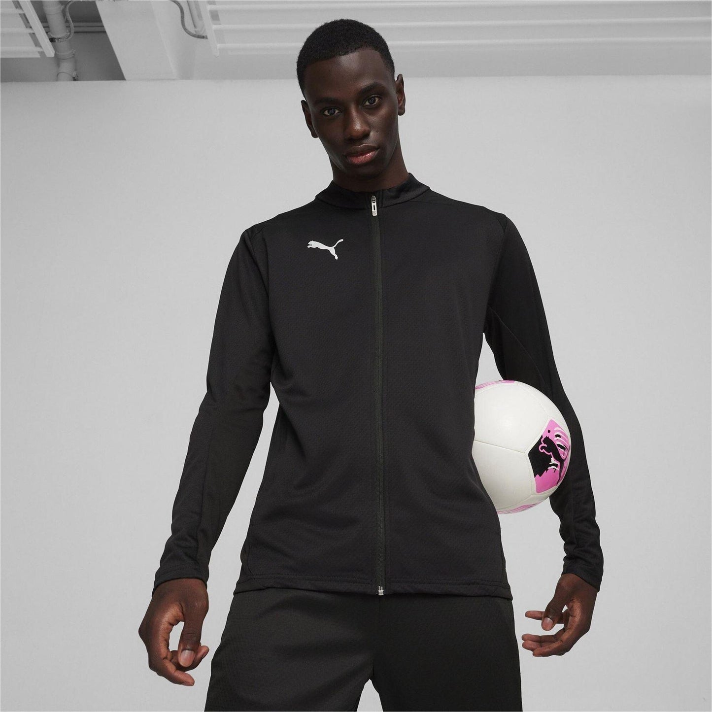 Black-Silver - Side - Puma Mens TeamGoal Jacket