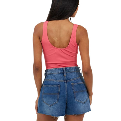 Pink - Back - Brave Soul Womens-Ladies Lace Up Bodysuit