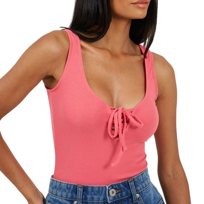 Pink - Side - Brave Soul Womens-Ladies Lace Up Bodysuit