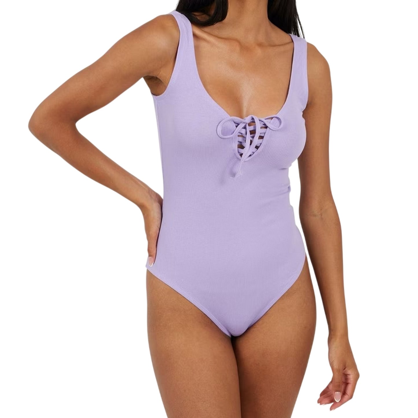 Violet - Front - Brave Soul Womens-Ladies Lace Up Bodysuit