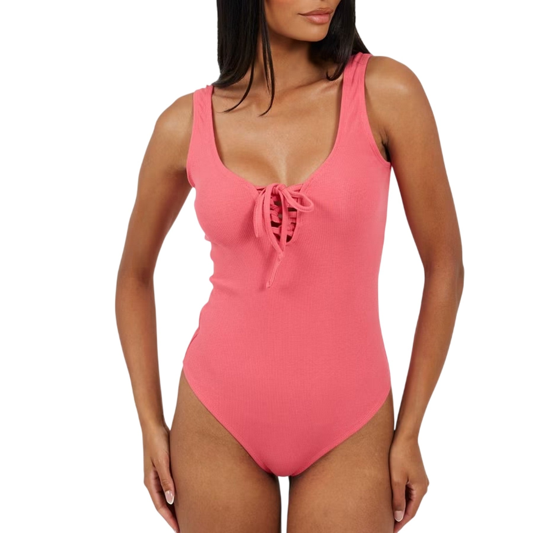 Pink - Front - Brave Soul Womens-Ladies Lace Up Bodysuit