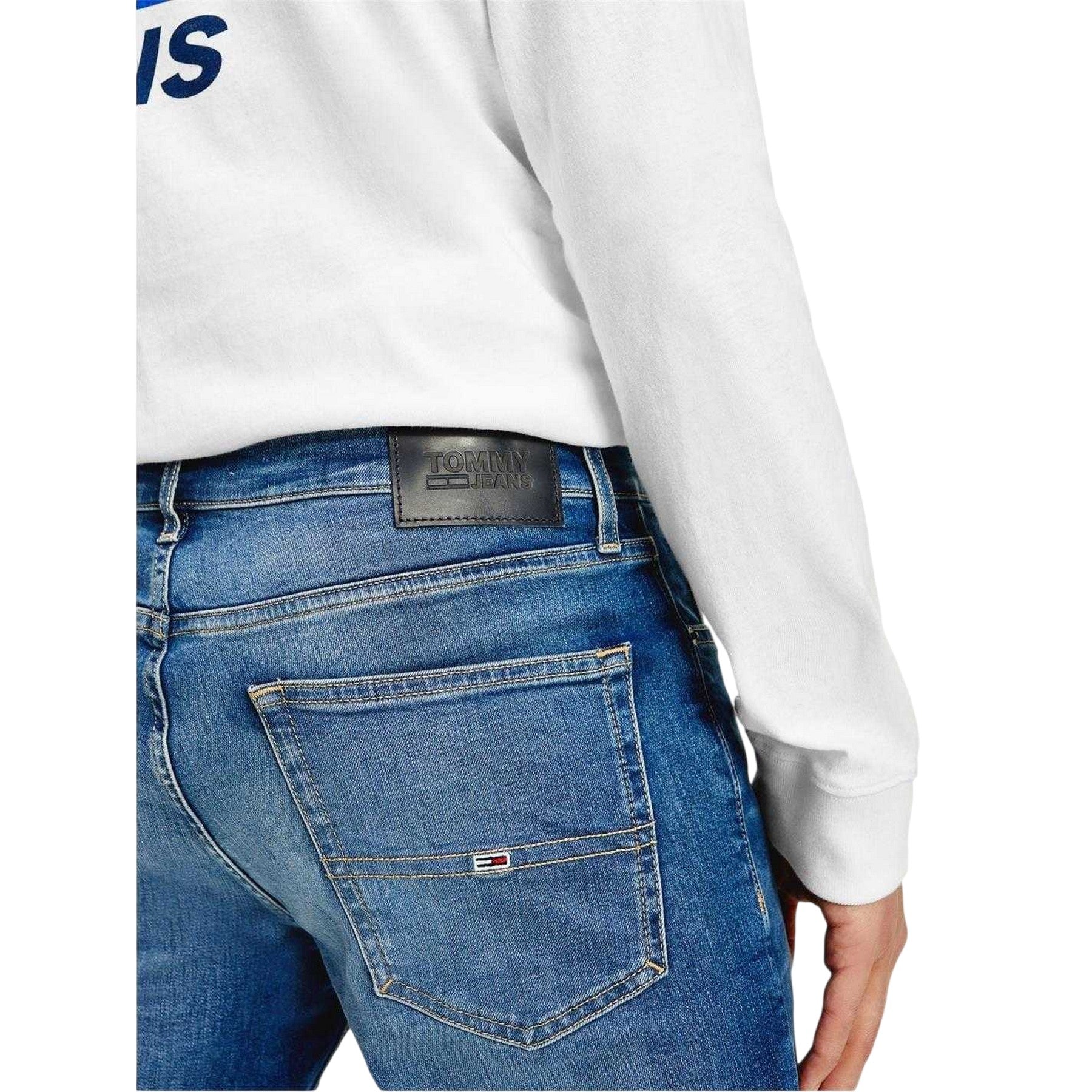 Mid Blue - Side - Tommy Jeans Mens Austin Tapered Leg Slim Jeans