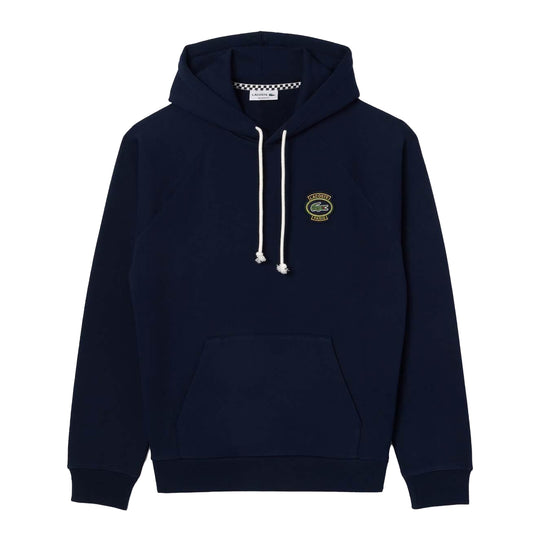 Navy - Front - Lacoste Mens Heritage Badge Fleece Hoodie
