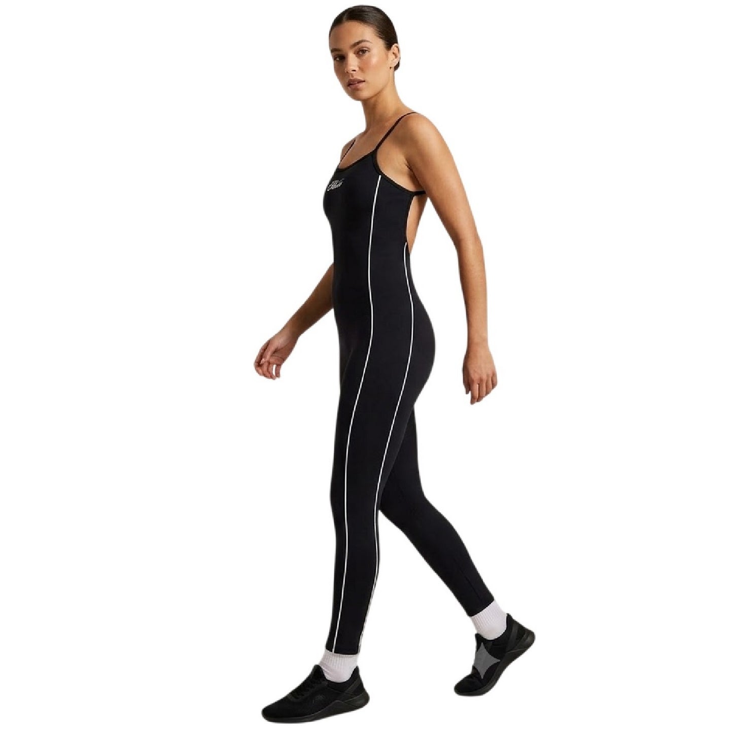 Black - Back - Ellesse Womens-Ladies Side Stripe Spaghetti Strap Jumpsuit