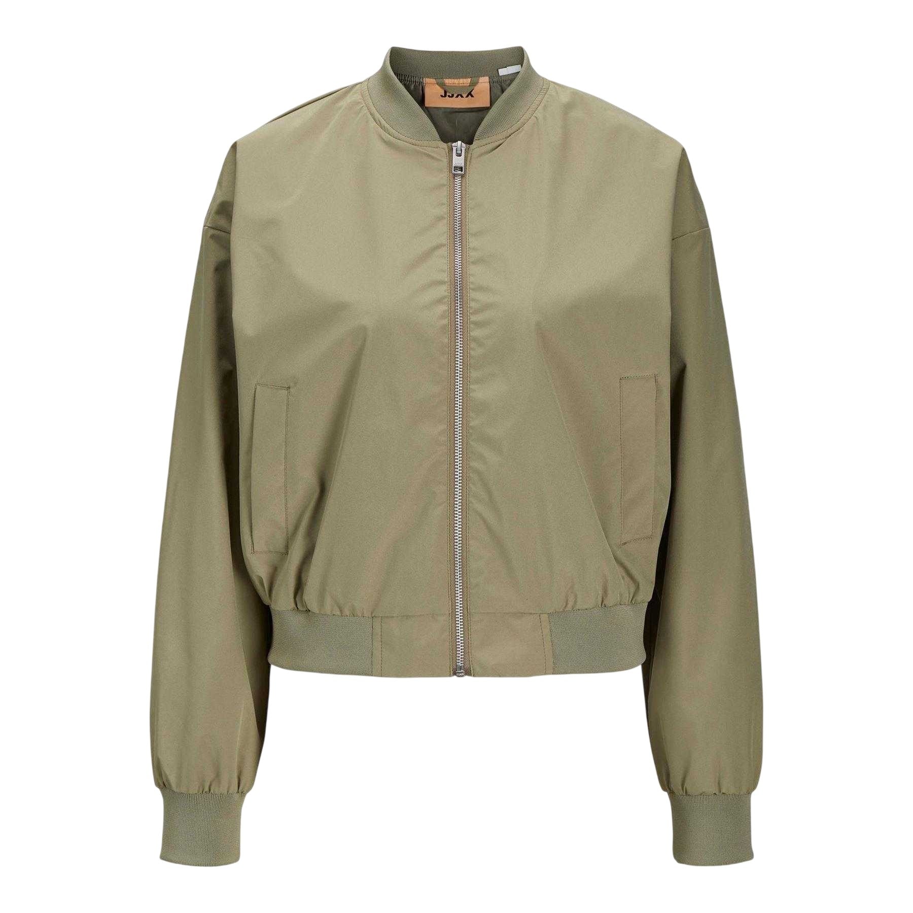 Aloe Green - Front - JJXX Womens-Ladies Ella Ribbed Bomber Jacket