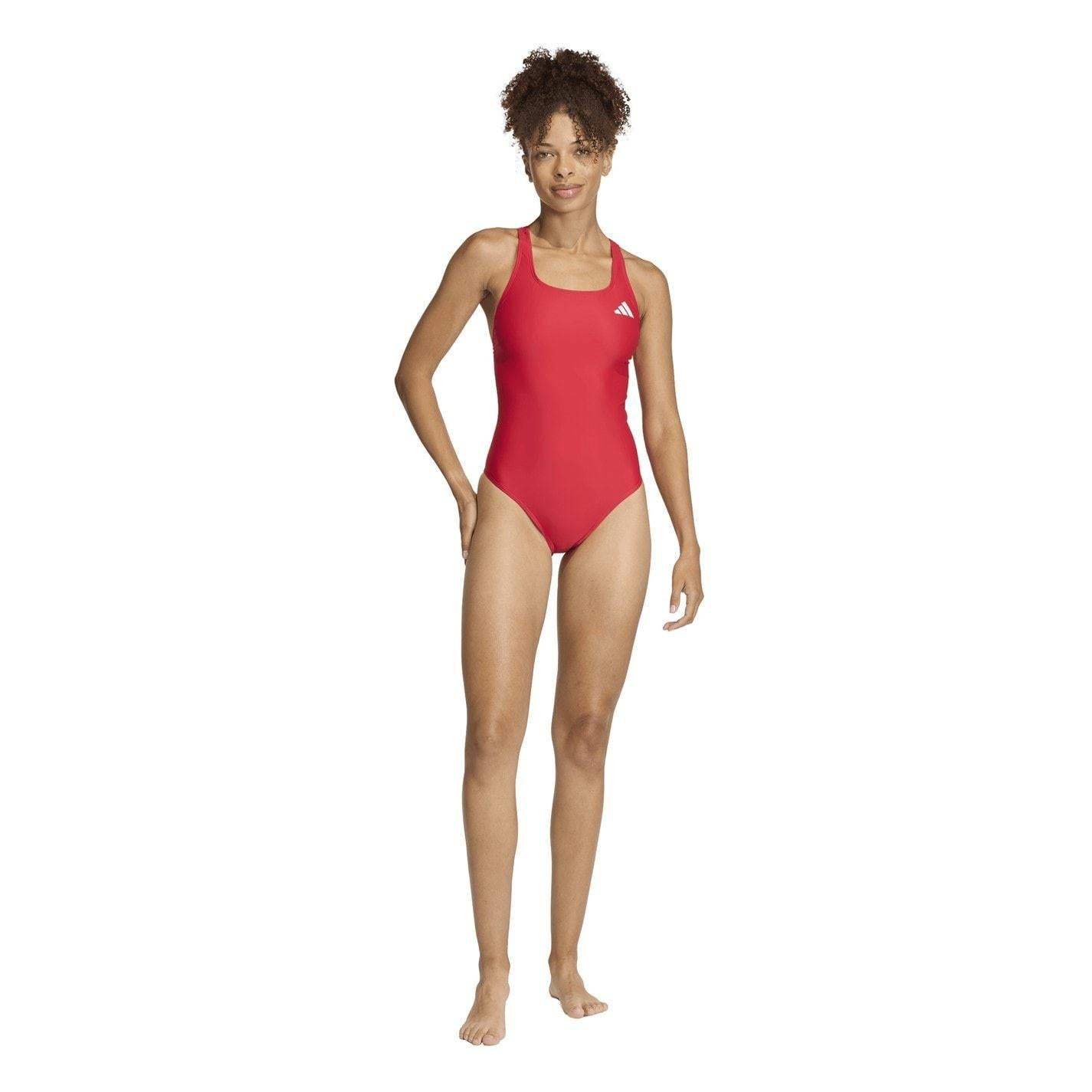 Pure Red - Lifestyle - Adidas Womens-Ladies Essential Logo One Piece Swimsuit