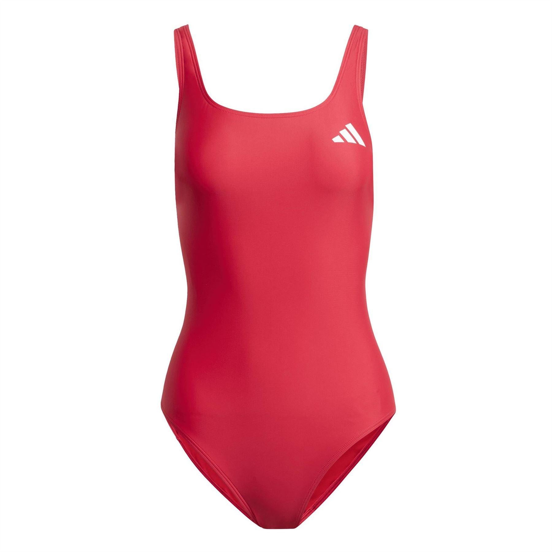 Pure Red - Front - Adidas Womens-Ladies Essential Logo One Piece Swimsuit