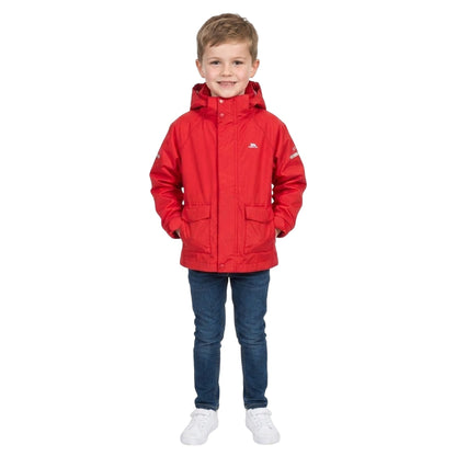 Red - Side - Trespass Childrens-Kids Detachable Hood Waterproof Jacket