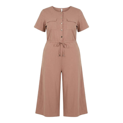 Mushroom - Front - Brave Soul Womens-Ladies Wide Leg Short-Sleeved Jumpsuit