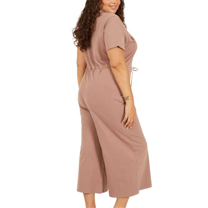 Mushroom - Back - Brave Soul Womens-Ladies Wide Leg Short-Sleeved Jumpsuit