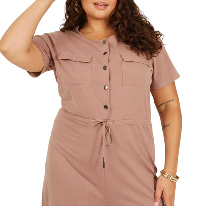 Mushroom - Side - Brave Soul Womens-Ladies Wide Leg Short-Sleeved Jumpsuit