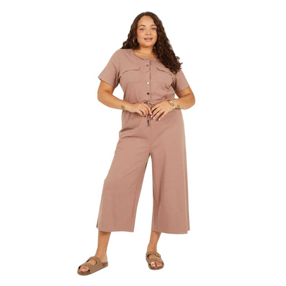 Mushroom - Lifestyle - Brave Soul Womens-Ladies Wide Leg Short-Sleeved Jumpsuit