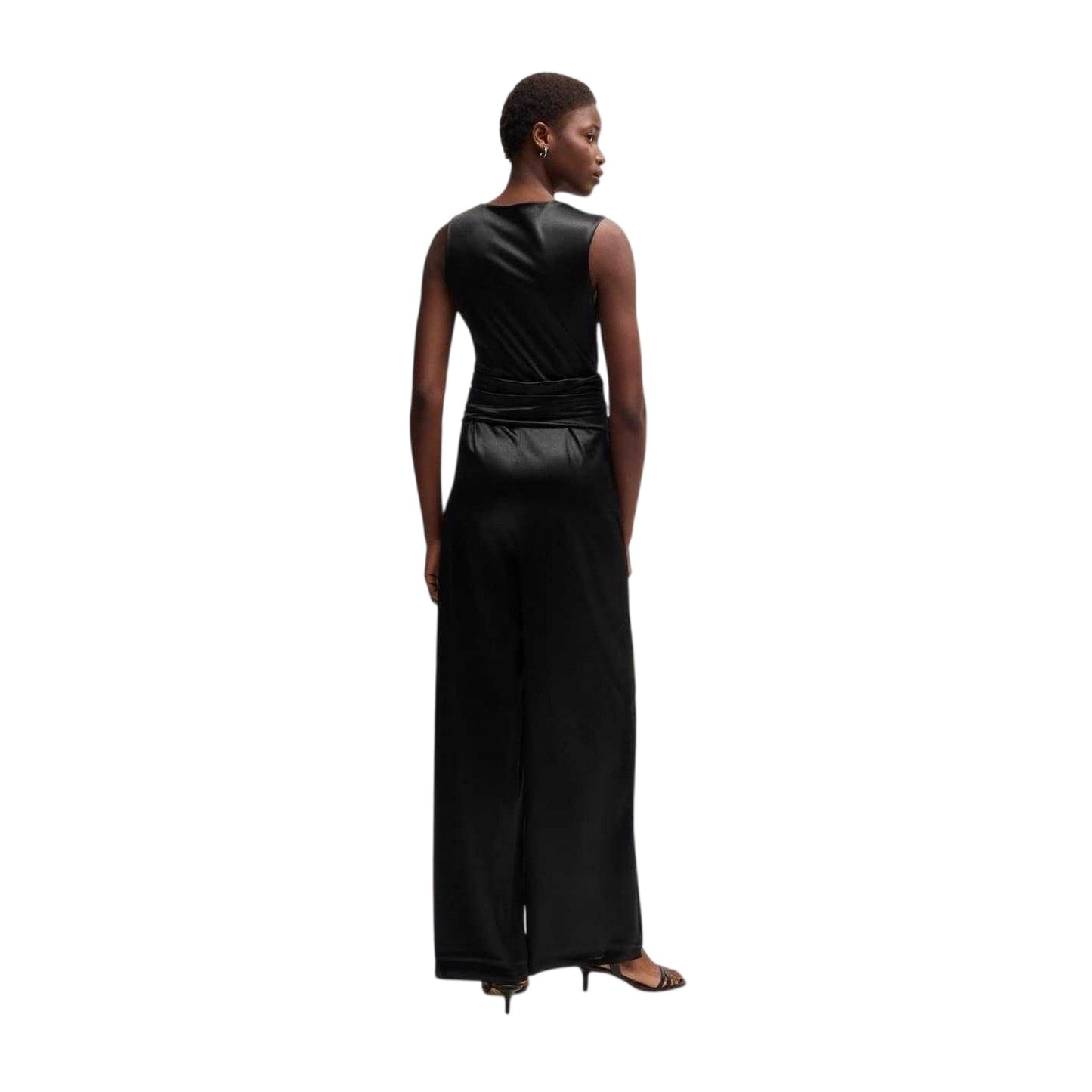 Black - Back - Boss Womens-Ladies Surplice Satin Wide Leg Sleeveless Formal Jumpsuit