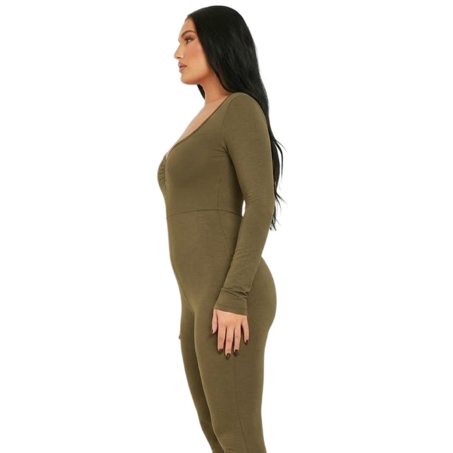 Khaki Green - Side - Missy Empire Womens-Ladies Wide Neck Jumpsuit