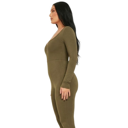 Khaki Green - Side - Missy Empire Womens-Ladies Wide Neck Jumpsuit