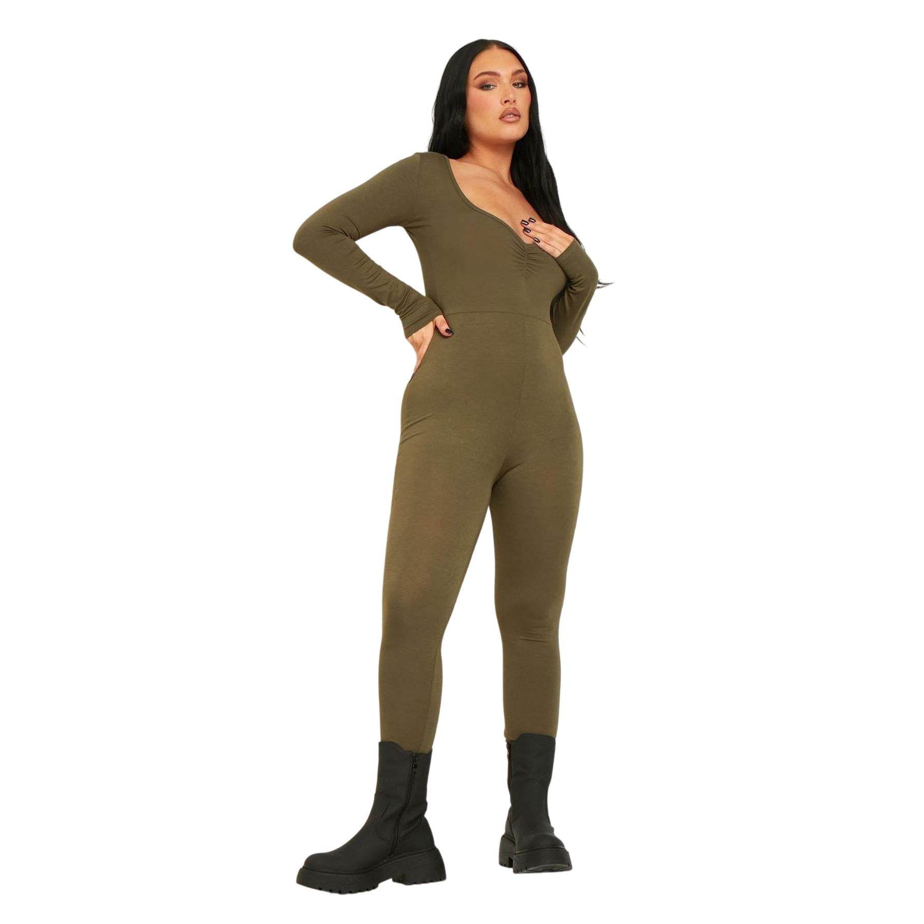 Khaki Green - Lifestyle - Missy Empire Womens-Ladies Wide Neck Jumpsuit