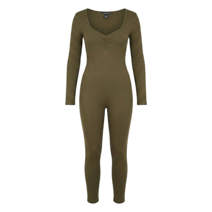 Khaki Green - Front - Missy Empire Womens-Ladies Wide Neck Jumpsuit