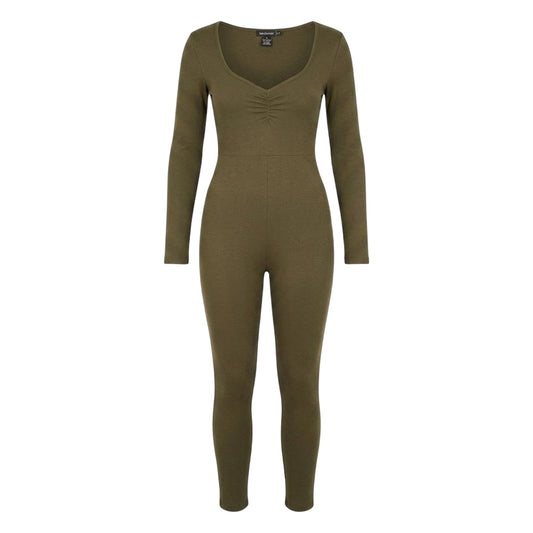 Khaki Green - Front - Missy Empire Womens-Ladies Wide Neck Jumpsuit