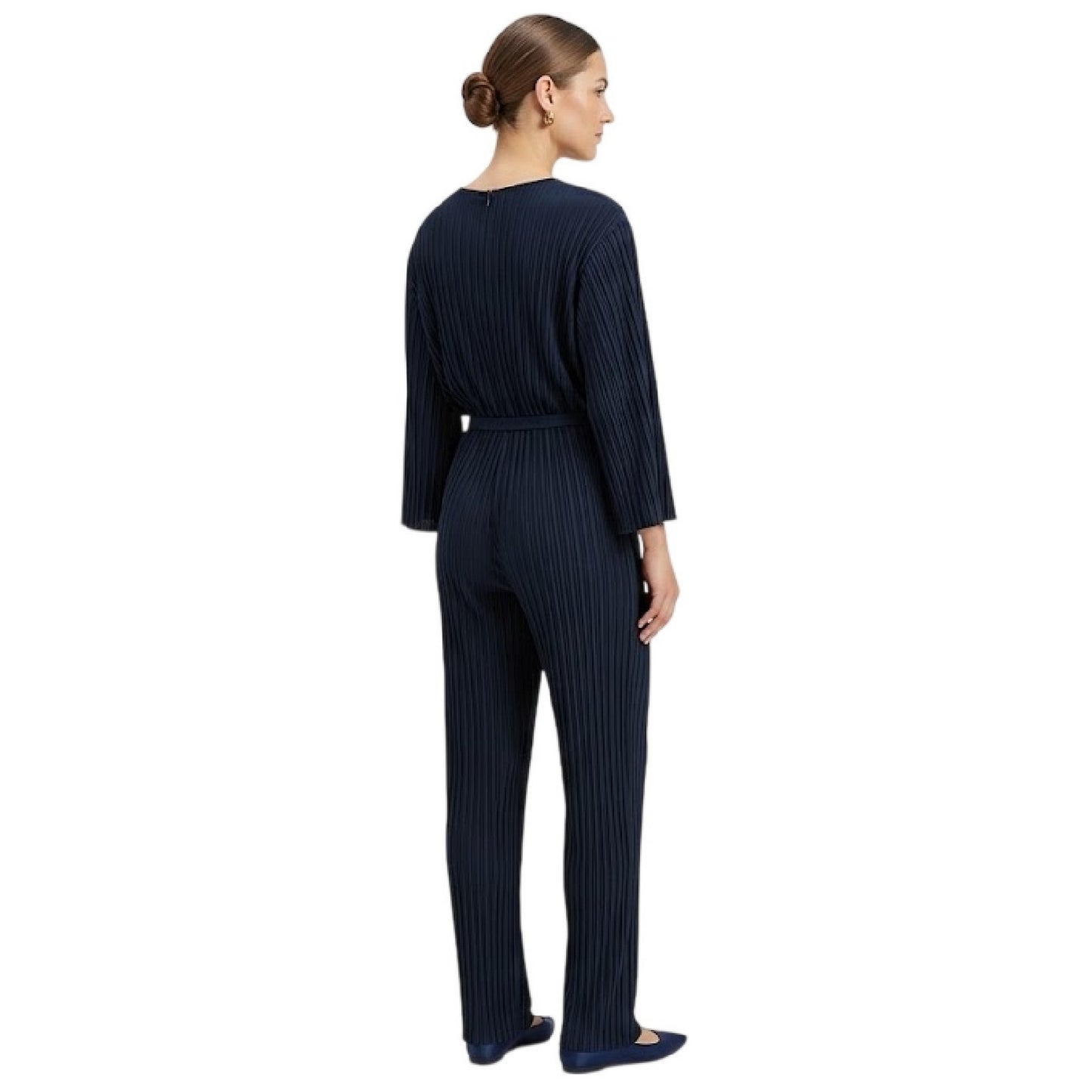 Blue - Back - Boss Womens-Ladies Pleated Regular Blouson Sleeve Jumpsuit