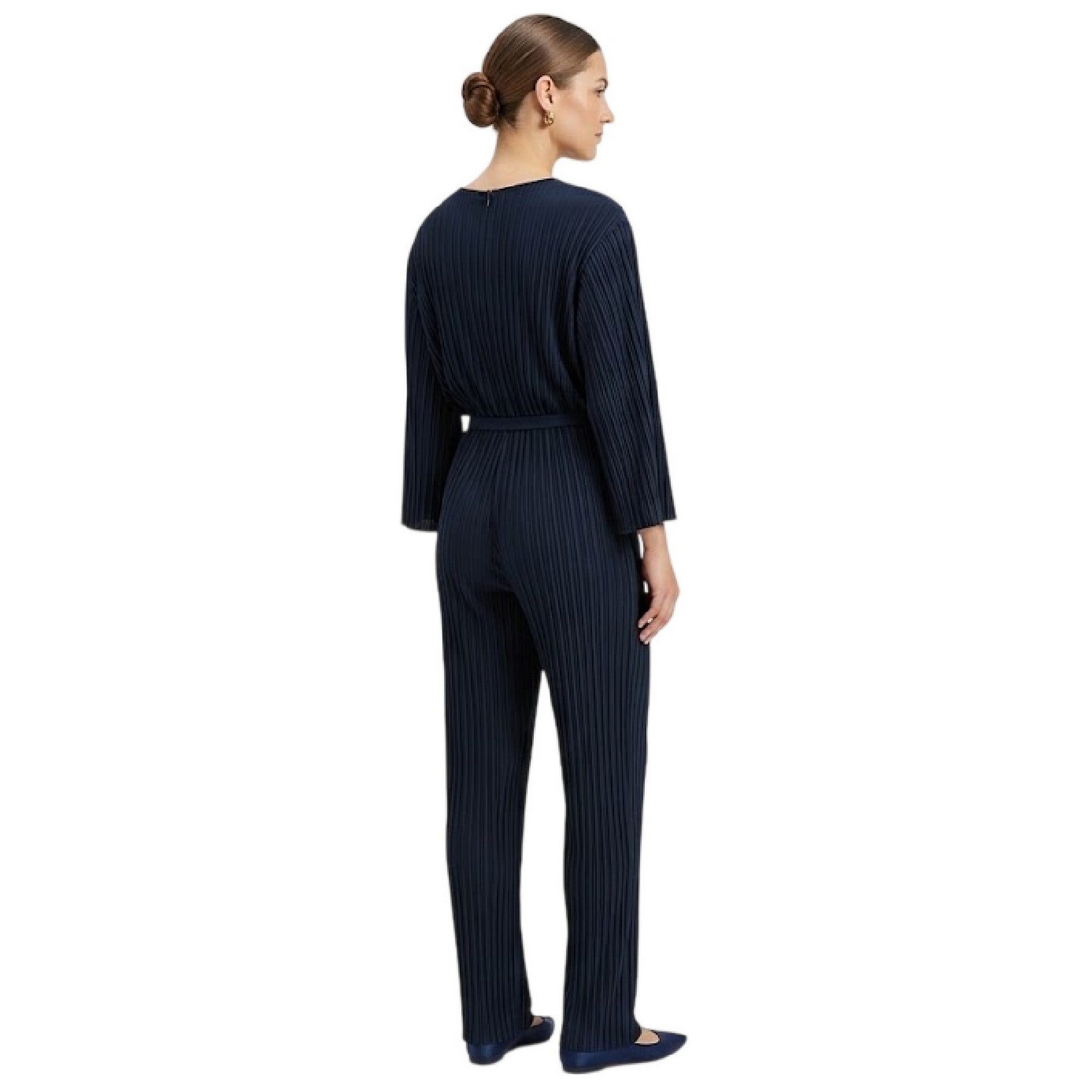 Blue - Back - Boss Womens-Ladies Pleated Regular Blouson Sleeve Jumpsuit