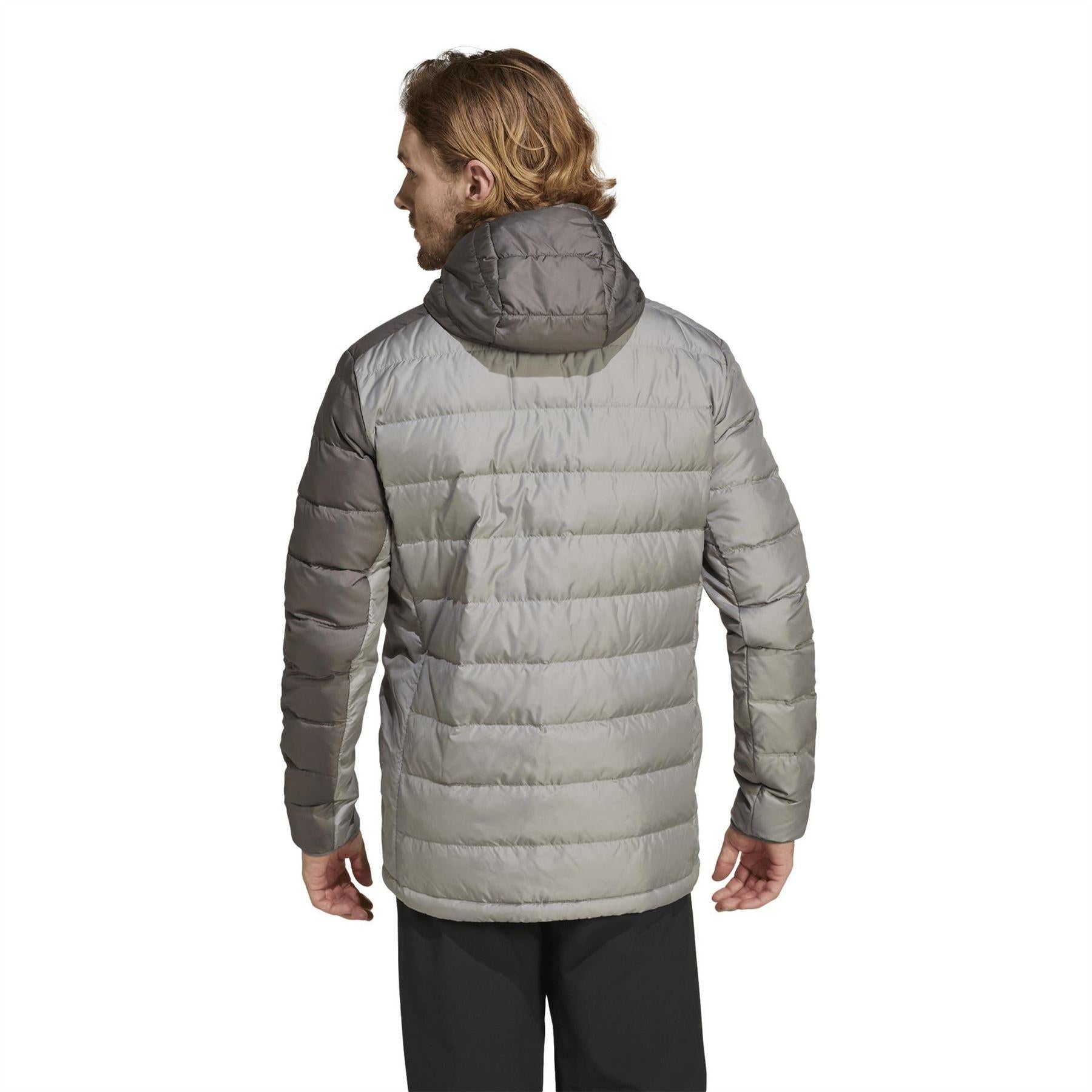 Solid Grey - Back - Adidas Mens Mt Down Ho J Hooded Athletic Down Jacket