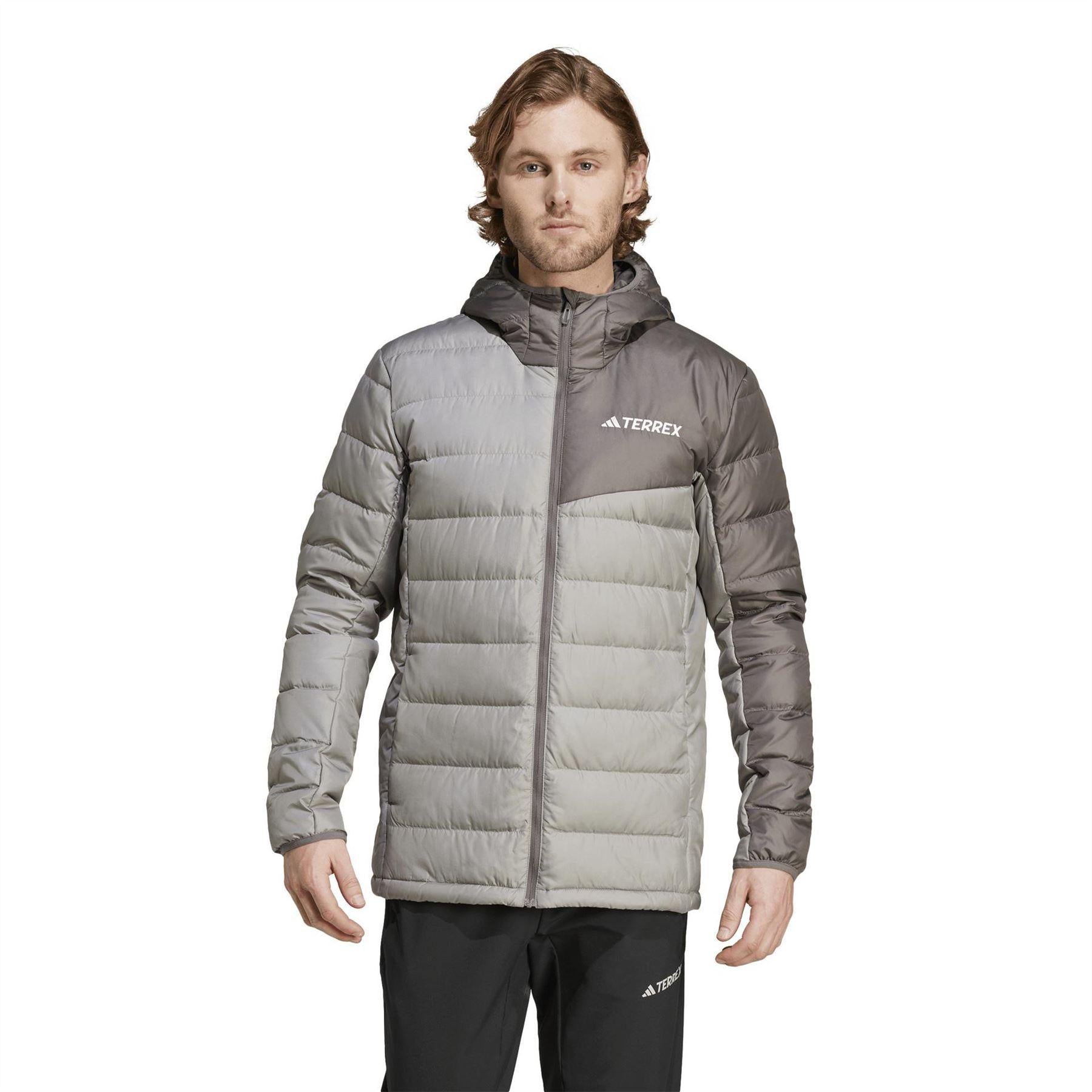 Solid Grey - Pack Shot - Adidas Mens Mt Down Ho J Hooded Athletic Down Jacket