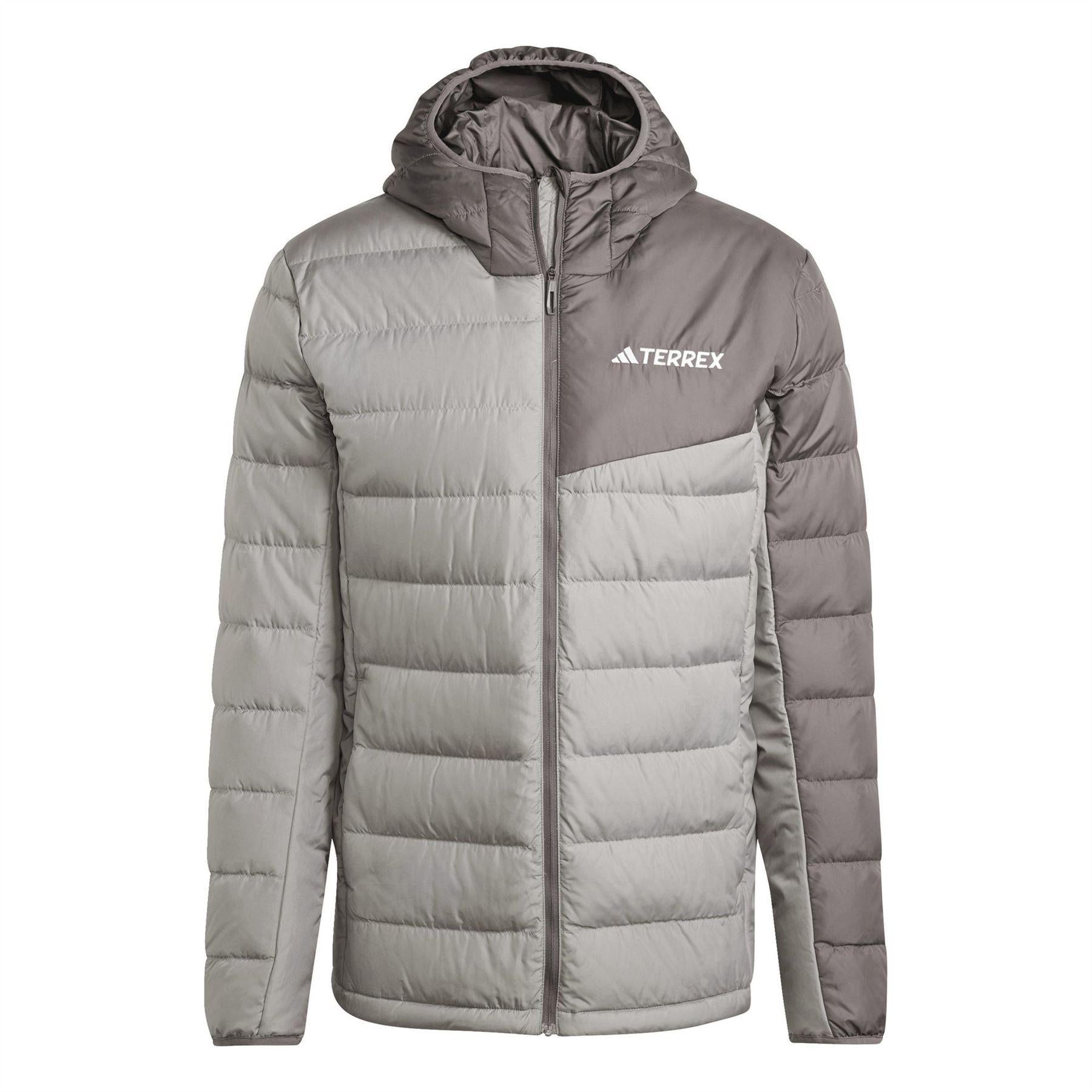 Solid Grey - Front - Adidas Mens Mt Down Ho J Hooded Athletic Down Jacket