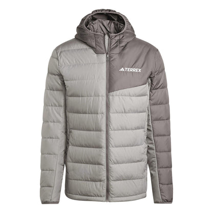 Solid Grey - Front - Adidas Mens Mt Down Ho J Hooded Athletic Down Jacket