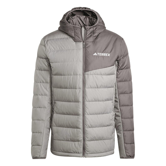 Solid Grey - Front - Adidas Mens Mt Down Ho J Hooded Athletic Down Jacket