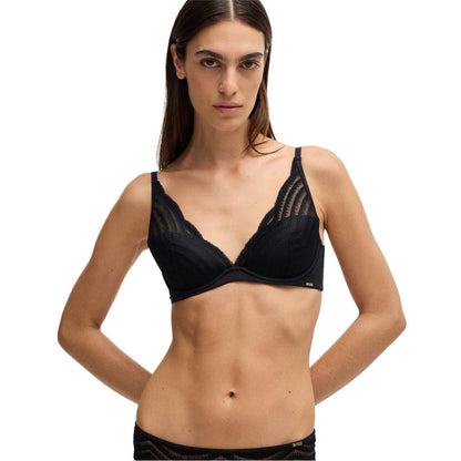 Black - Side - Boss Womens-Ladies Wave Pattern Lace Underwired Bra