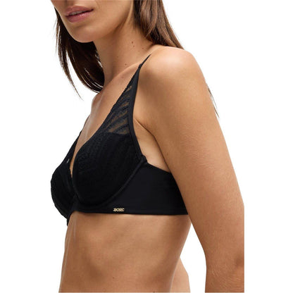 Black - Lifestyle - Boss Womens-Ladies Wave Pattern Lace Underwired Bra
