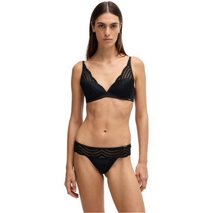 Black - Pack Shot - Boss Womens-Ladies Wave Pattern Lace Underwired Bra