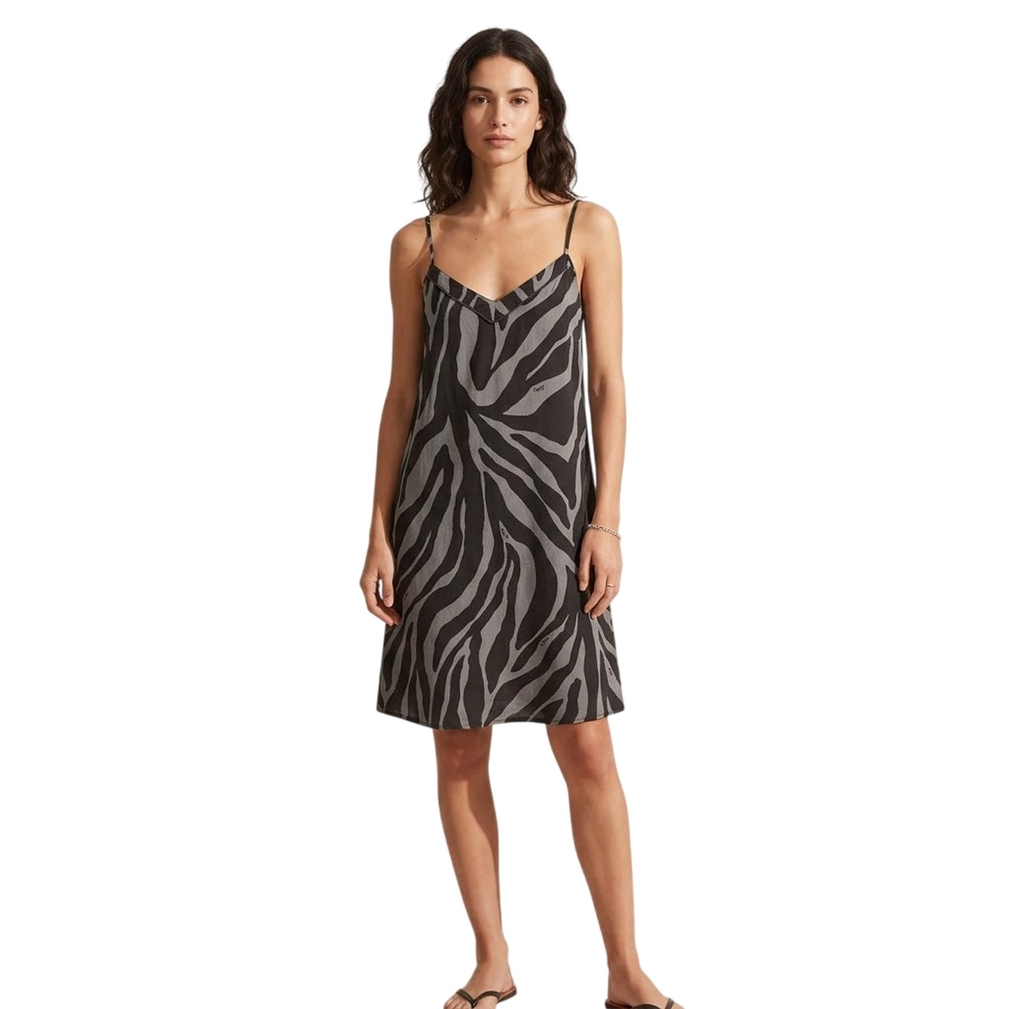 White-Black - Side - Biba Womens-Ladies Biba Zebra Print Sleeveless Nightwear Slip