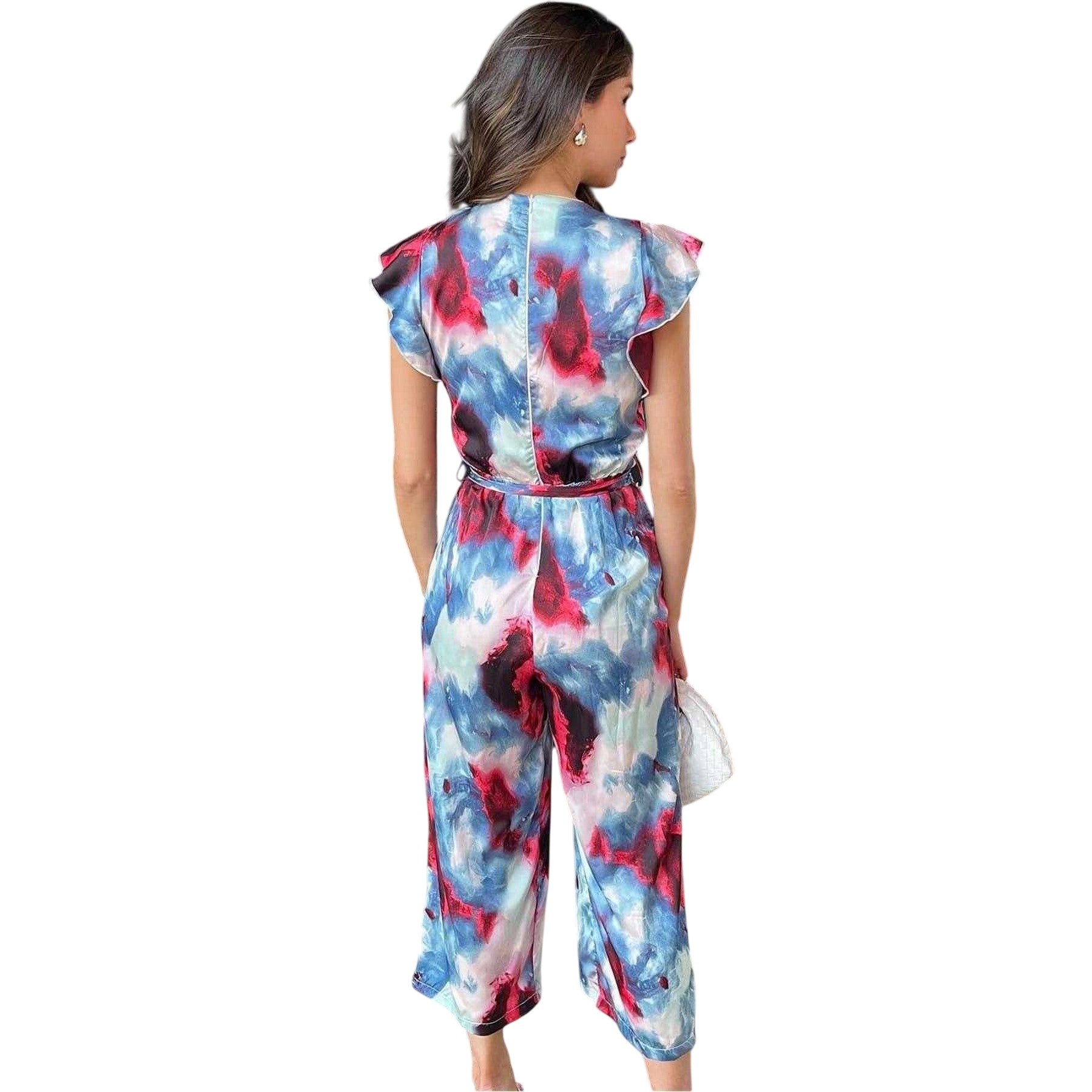 Multicoloured Print - Back - AX Paris Womens-Ladies Abstract Polyester Wrap Jumpsuit
