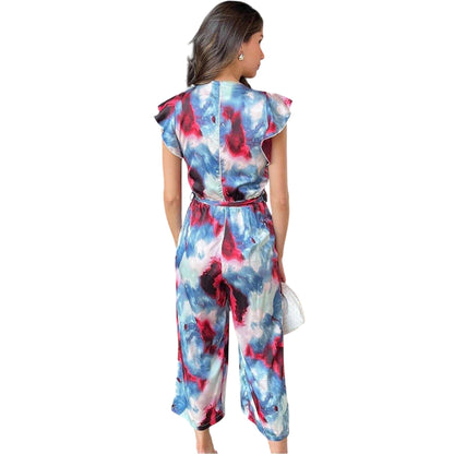 Multicoloured Print - Back - AX Paris Womens-Ladies Abstract Polyester Wrap Jumpsuit