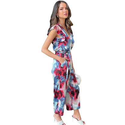 Multicoloured Print - Side - AX Paris Womens-Ladies Abstract Polyester Wrap Jumpsuit