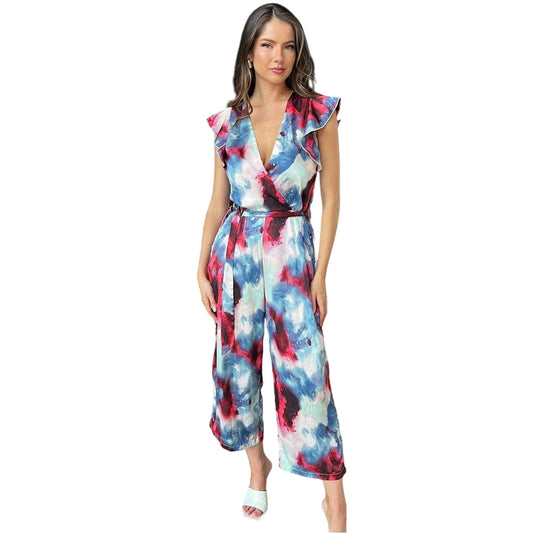 Multicoloured Print - Front - AX Paris Womens-Ladies Abstract Polyester Wrap Jumpsuit