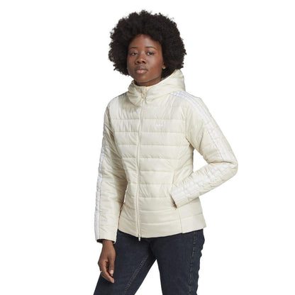 White - Lifestyle - Adidas Womens-Ladies Originals 3 Stripes Lightweight Slim Puffer Jacket