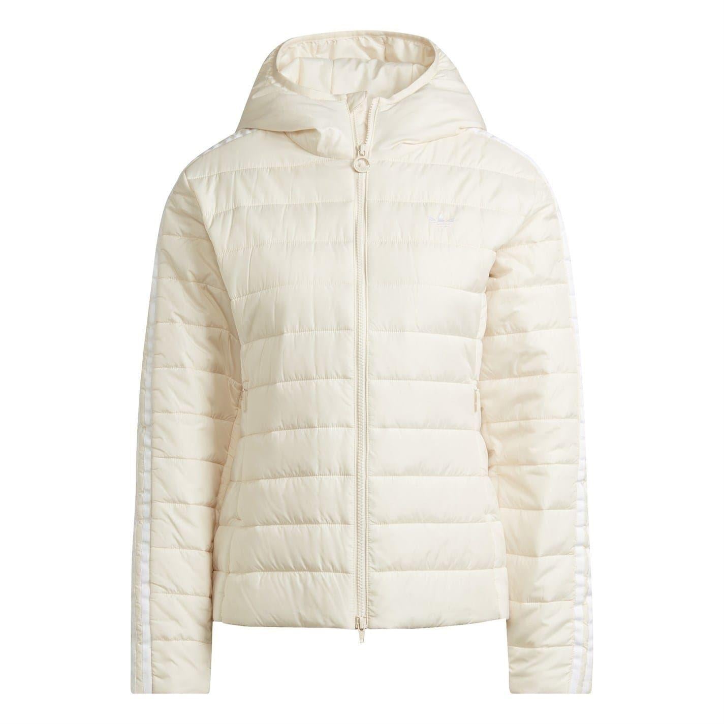 White - Front - Adidas Womens-Ladies Originals 3 Stripes Lightweight Slim Puffer Jacket