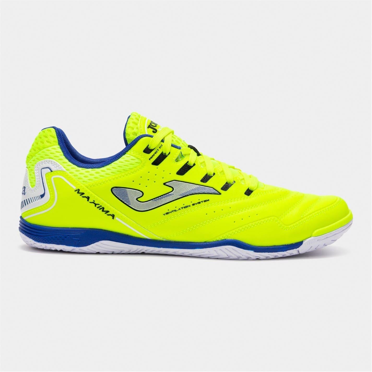 Fluorescent Yellow-Blue - Front - Joma Mens Maxima Reinforced Toe Indoor Football Shoes