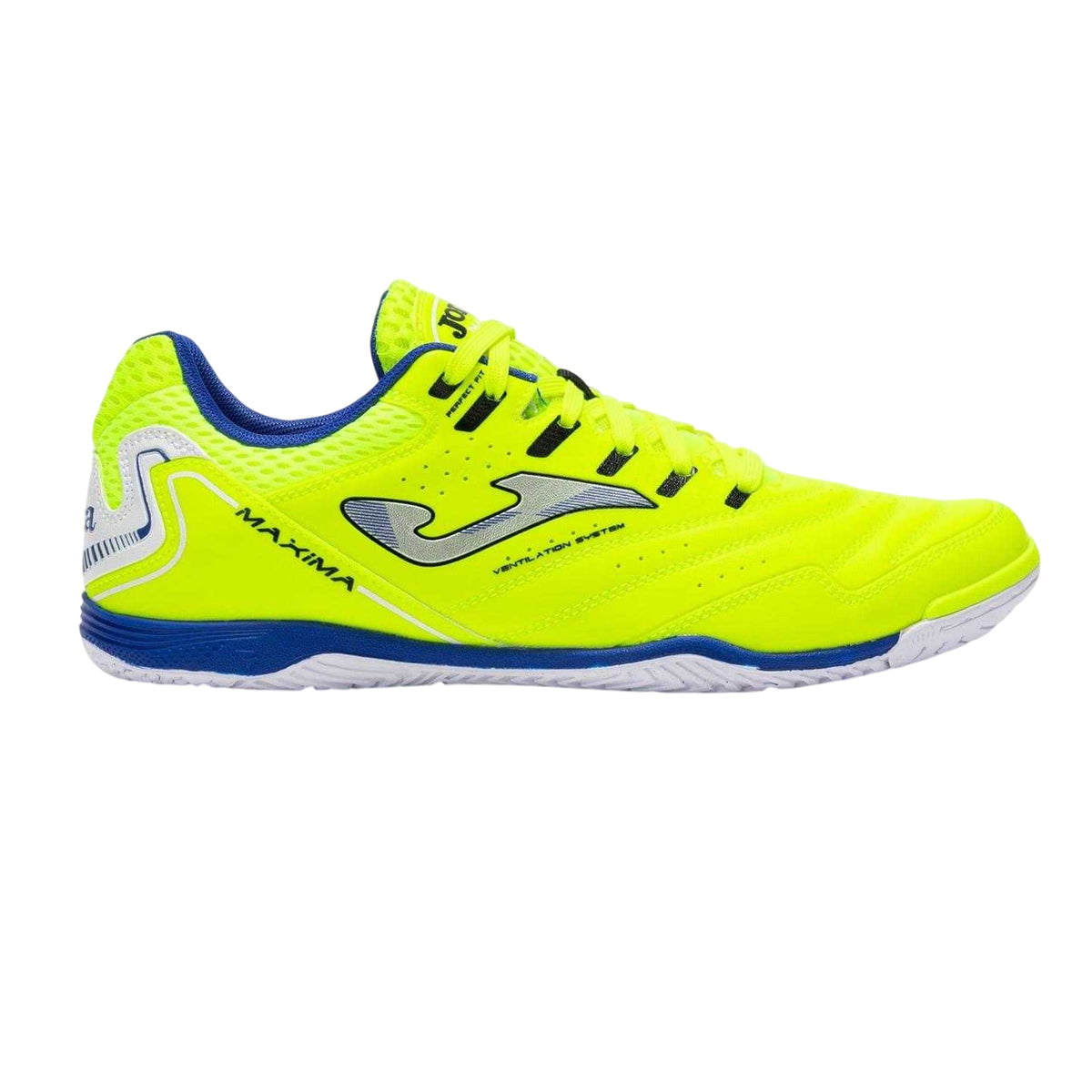 Fluorescent Yellow-Blue - Front - Joma Mens Maxima Reinforced Toe Indoor Football Shoes